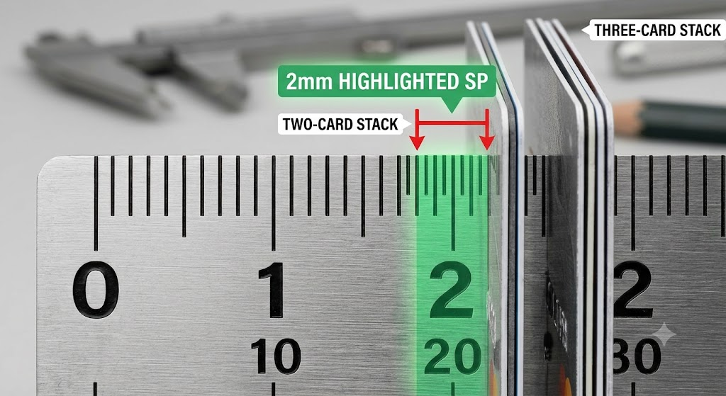 Comparison of 2mm thickness with stacked standard payment cards